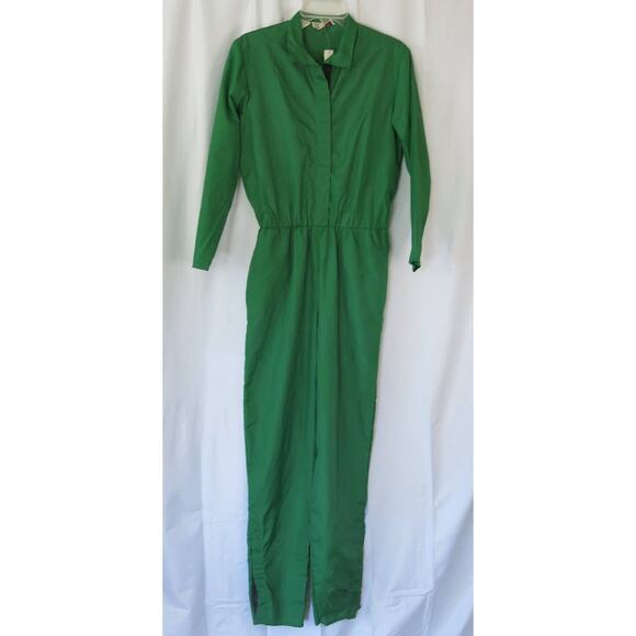 VINTAGE 1970's Steven Barry Jumpsuit Size M Elastic Waist Pockets Nylon Green - Picture 1 of 14